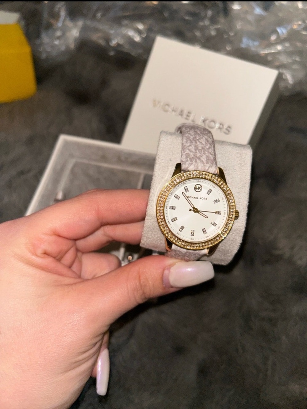 MICHAEL Michael Kors Gold and Light Pink Logo Strap Watch